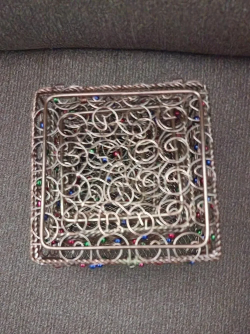 4 Pc Decorative Bronze Wire Storage Baskets with Multicolor Bead Accents